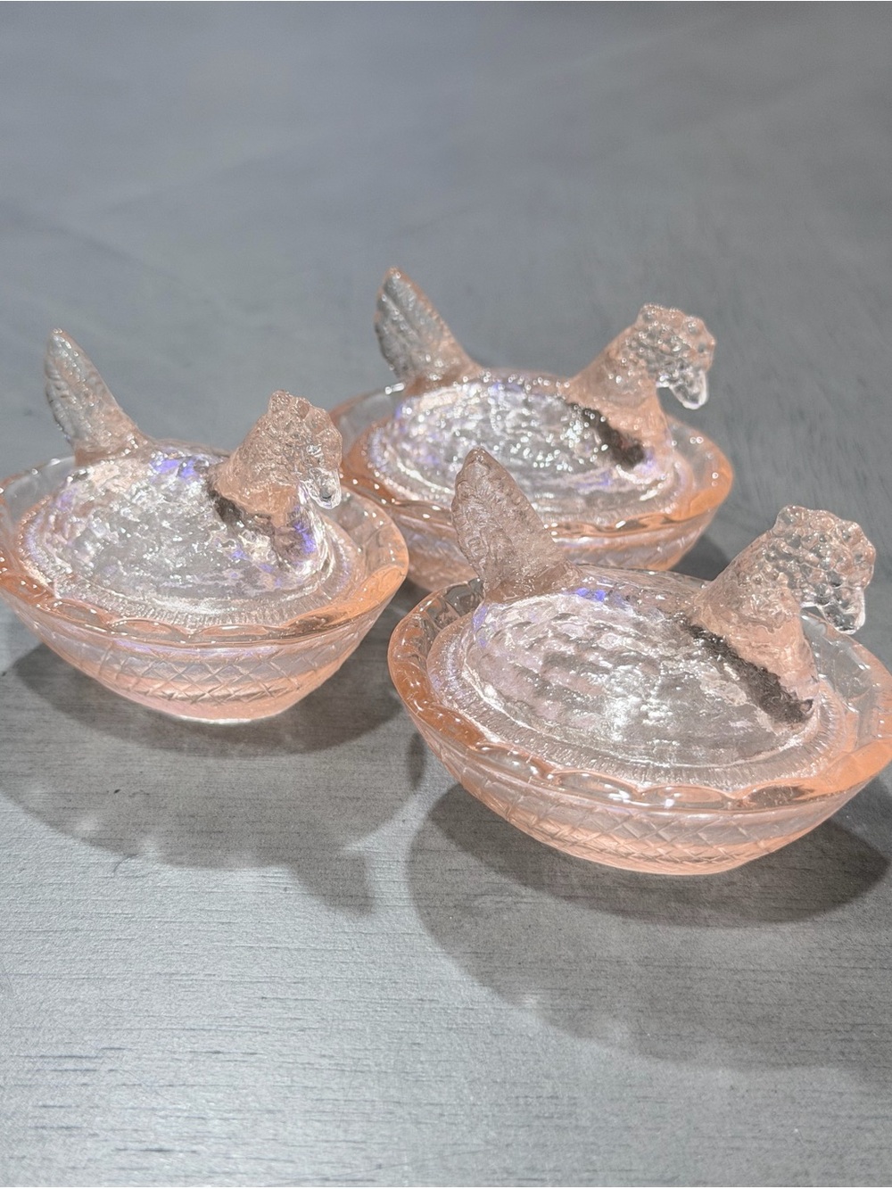 Pink Glass Mini Hen-on-Nest Trinket Bowls (Set of 3) Salt Sellars